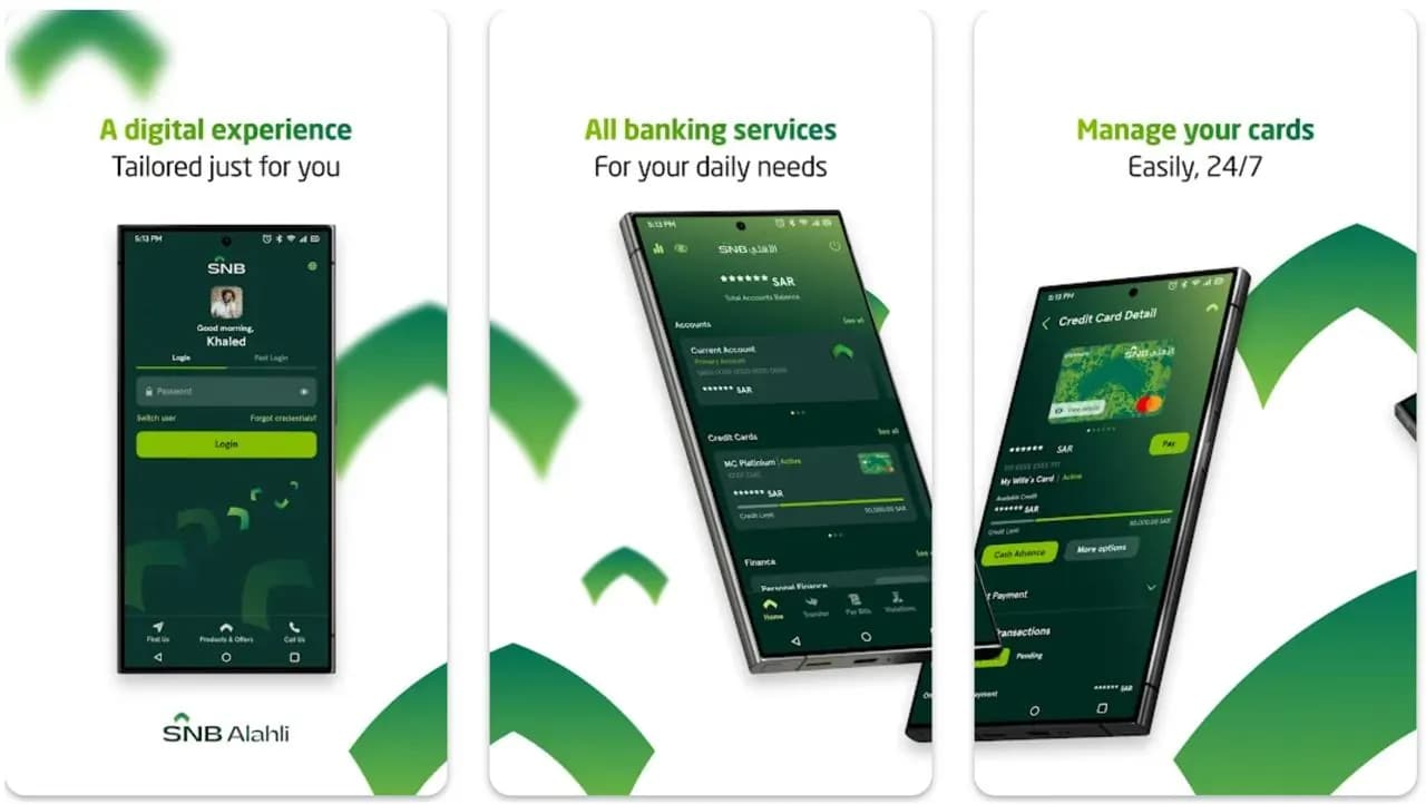 Saudi National Bank Mobile banking app screenshots